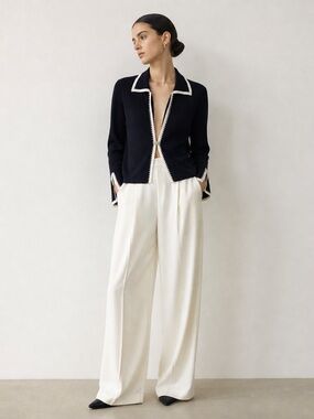 Vertigo Paris Beaded Knit Cardigan – Elegant Black & White Rhinestone Blazer